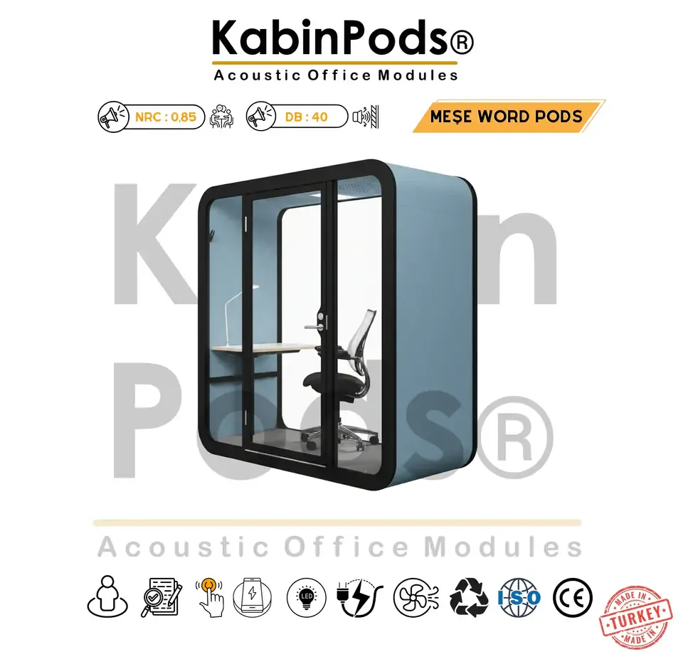 KabinPods toplantı ve çalışma kabinlerinin kullanıldığı modern ofis ortamı